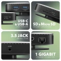 AXAGON HMC-UFO Wieloportowy hub USB 9in1, 10Gbps, 2x USB-A, HDMI 4K/60Hz, M.2 NVMe/SATA, audio, PD 100W, SD/microSD, GLAN, 65cm USB-C kabel