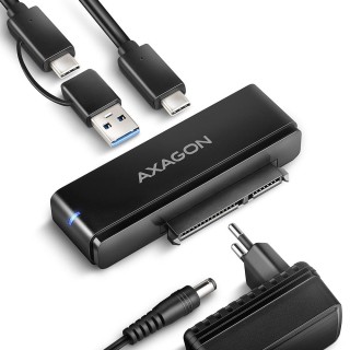 AXAGON ADSA-FPX Adapter USB-C 10Gbps SATA 6G 2.5/3.5 cala SSD/HDD FASTPORT X, w tym zasilacz, 60cm USB-C/USB-A kabel