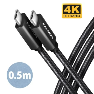 AXAGON BUCM32-CM05AB Kabel USB-C - USB-C 3.2 Gen 2 0.5m, PD 100W, 5A, 4K HD, ALU, oplot, czarny