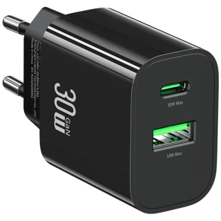 USAMS Ładowarka sieciowa 30W 1xUSB-C 1xUSB-A Fast czarging Czarna