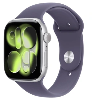 Apple Watch Series 11 GPS koperta 42 mm z aluminium w kolorze srebrnym, pasek sportowy w kolorze mlecznego fioletu - rozmiar M/L