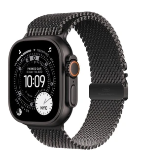 Apple Watch Ultra 3 GPS + Cellular, koperta 49 mm z tytanu w kolorze czarnym, bransoleta mediolańska z tytanu w kolorze czarnym - rozmiar M
