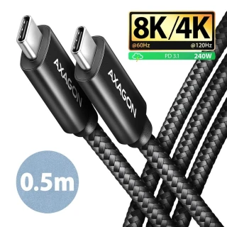 AXAGON BUCM4X-CM05AB Kabel USB-C - USB-C, USB4 Gen 3x2 0.5m, PD 240W, 8K HD, ALU, oplot Czarny