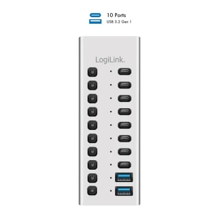 LogiLink Hub USB3.2 10-portow USB-A/C, funkcja on/off