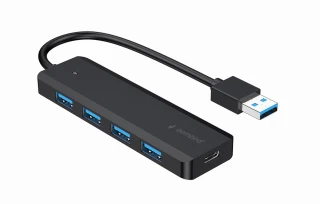 Gembird HUB 4-portowy USB 3.1 (Gen 1), z opcją zasilania zewnętrznego przez port USB-C