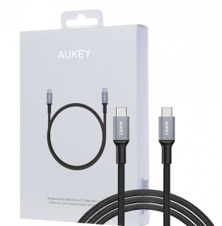 AUKEY CB-CD6 kabel USB-C - USB-C 2m 60W PD 3A 20V nylonowy oplot czarny